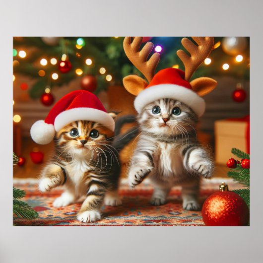 Schattigee kittens met Sinterklaas en rendieren pe Poster (Voorkant)