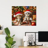 Schattigee kittens met Sinterklaas en rendieren pe Poster (Thuiskantoor)