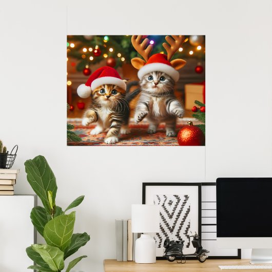 Schattigee kittens met Sinterklaas en rendieren pe Poster (Thuiskantoor)