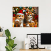 Schattigee kittens met Sinterklaas en rendieren pe Poster (Thuiskantoor)