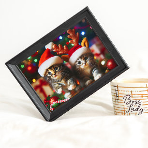 Schattigee kittens met Sinterklaas en rendieren pe Poster