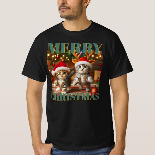 Schattigee kittens met Sinterklaas en rendieren pe T-shirt (Voorkant)