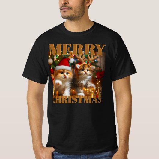 Schattigee kittens met Sinterklaas en rendieren pe T-shirt (Voorkant)