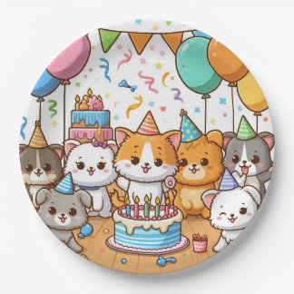 Schattigee Kittens op een verjaardagsfeestje Borde Papieren Bordje