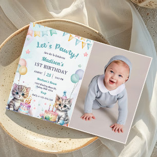 Schattigee Kitty Cat 1e verjaardagsfeestje Foto Kaart