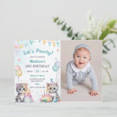 Schattigee Kitty Cat 2e Verjaardag Party Foto Kaart (Staand voorkant)