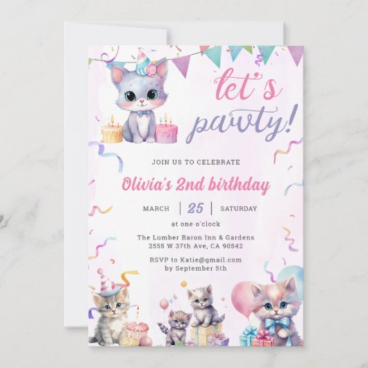 Schattigee Kitty Cat 2e verjaardagsfeestje Kaart (Voorkant)