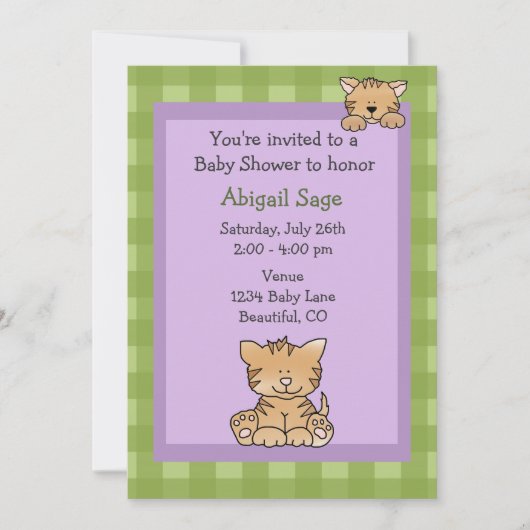 Schattigee Kitty Cat Baby Girl Douche Uitnodiging (Voorkant)