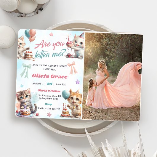 Schattigee Kitty Cat Baby shower Party Foto Kaart