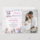 Schattigee Kitty Cat Baby shower Party Foto Kaart (Voorkant)