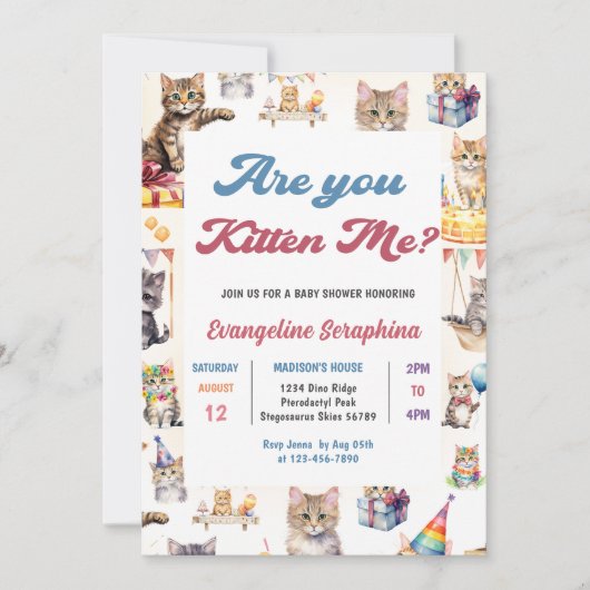 Schattigee Kitty Cat Baby shower Party Uitnodiging (Voorkant)