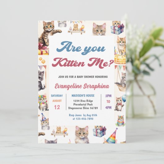 Schattigee Kitty Cat Baby shower Party Uitnodiging (Staand voorkant)