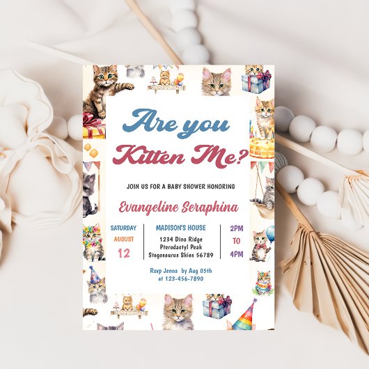 Schattigee Kitty Cat Baby shower Party Uitnodiging