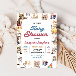 Schattigee Kitty Cat Baby shower Party Uitnodiging