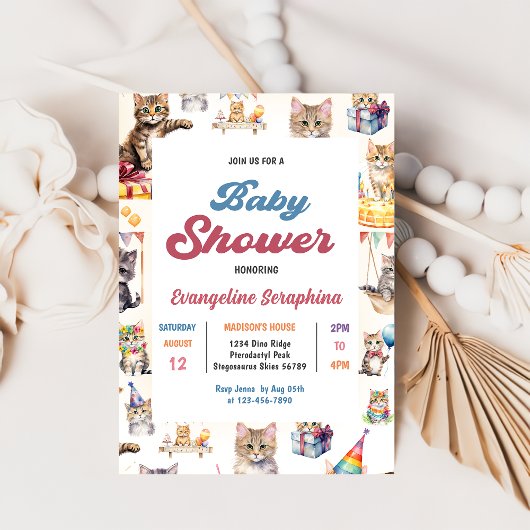 Schattigee Kitty Cat Baby shower Party Uitnodiging