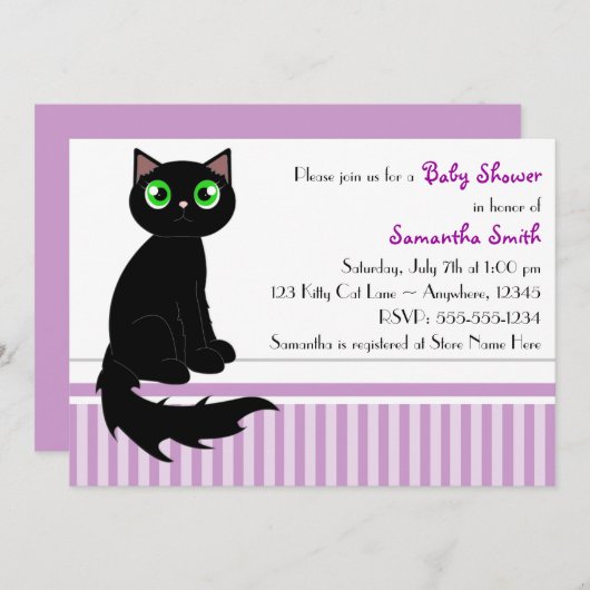 Schattigee Kitty Cat Baby shower Uitnodiging - Paa (Voorkant / Achterkant)