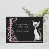 Schattigee Kitty Cat en Roze Bloemen Verjaardag Kaart (Staand voorkant)