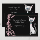 Schattigee Kitty Cat en Roze Bloemen Verjaardag Kaart (Voorkant / Achterkant)