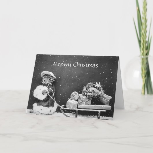 Schattigee Kitty Cat Gevouwen Kerst Kaart (Voorkant)