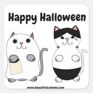 Schattigee Kitty Cat Ghost Monster Halloween Perso Vierkante Sticker