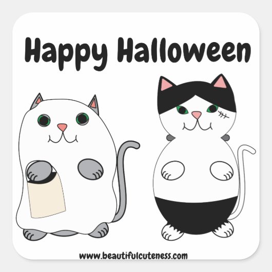 Schattigee Kitty Cat Ghost Monster Halloween Perso Vierkante Sticker (Voorkant)