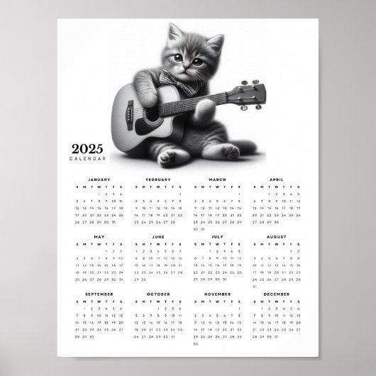 Schattigee Kitty Cat gitarist in Bow Stropdas 2025 Poster (Voorkant)