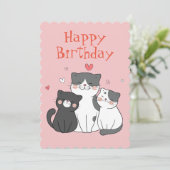 Schattigee Kitty Cat Pink Happy Birthday Wenskaart Feestdagenkaart (Staand voorkant)
