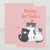 Schattigee Kitty Cat Pink Happy Birthday Wenskaart Feestdagenkaart (Voorkant / Achterkant)