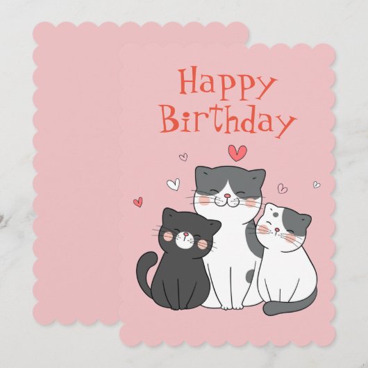 Schattigee Kitty Cat Pink Happy Birthday Wenskaart Feestdagenkaart (Voorkant / Achterkant)