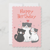 Schattigee Kitty Cat Pink Happy Birthday Wenskaart Feestdagenkaart (Voorkant)