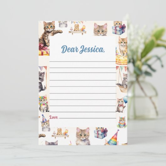 Schattigee Kitty Cat Time Capsule Opmerking Berich Kaart (Staand voorkant)