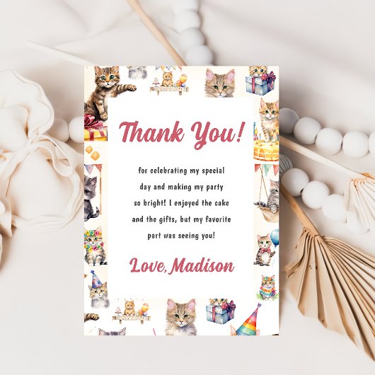Schattigee Kitty Cat verjaardagsfeestje uitnodigin Kaart