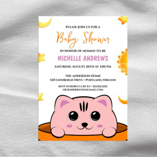 Schattigee Kitty Kat Baby shower Uitnodiging