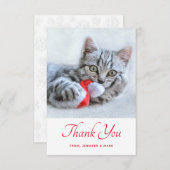 Schattigee kitty kat bijten een rode kerstmuts dan bedankkaart (Voorkant / Achterkant)