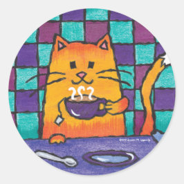 Schattigee kitty kat Drink thee "kit-theekat" Ronde Sticker
