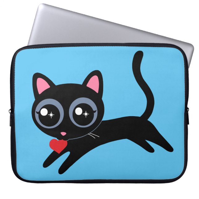 Schattigee Kitty Kat Hart Dief Gift voor Meisjes Laptop Sleeve (Voorkant)
