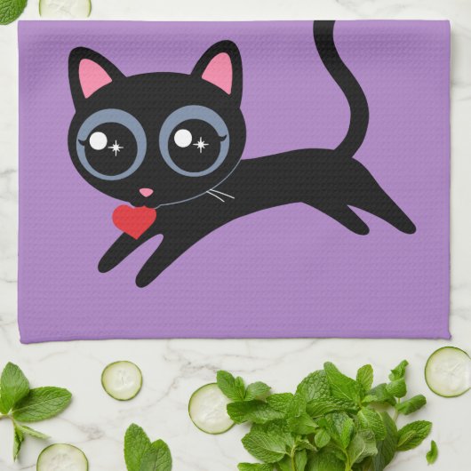 Schattigee Kitty Kat Hart Dief voor Vriendin, Vrou Theedoek (Gevouwen)