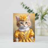 Schattigee kitty kat in gele jurk briefkaart (Staand voorkant)