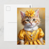 Schattigee kitty kat in gele jurk briefkaart (Voorkant / Achterkant)