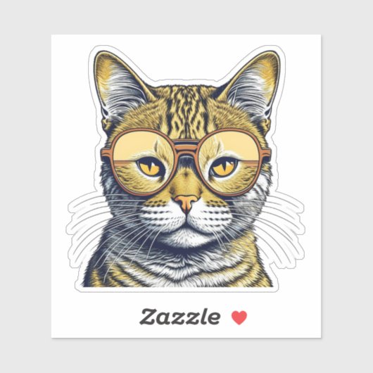 Schattigee kitty kat met bril sticker (Vel)