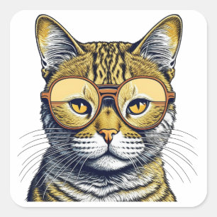 Schattigee kitty kat met bril vierkante sticker