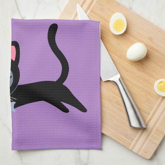 Schattigee kitty kat met vis cadeau voor Vriendin, Theedoek (Quarter Fold)