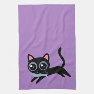Schattigee kitty kat met vis cadeau voor Vriendin, Theedoek