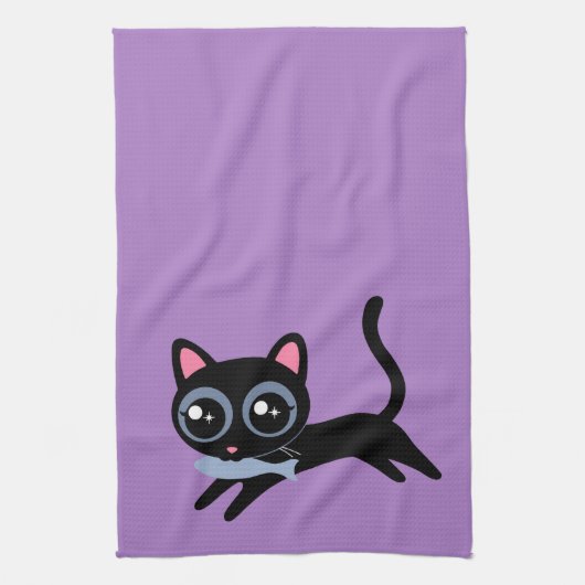 Schattigee kitty kat met vis cadeau voor Vriendin, Theedoek (Verticaal)