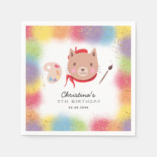 Schattigee kitty kat schilderij kunst verjaardagsf servet (Voorkant)