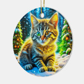 Schattigee kitty kat spelen buiten op kerstavond keramisch ornament (Links)