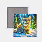 Schattigee kitty kat spelen buiten op kerstavond magneet (Voorkant / Achterkant)