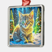 Schattigee kitty kat spelen buiten op kerstavond metalen ornament (Links)