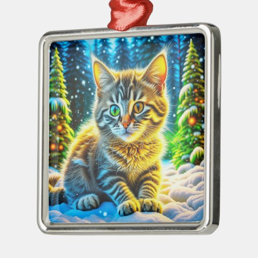 Schattigee kitty kat spelen buiten op kerstavond metalen ornament (Links)