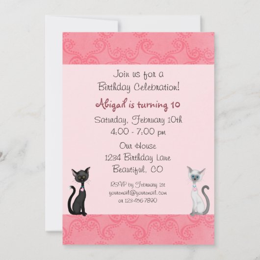 Schattigee Kity Cats Roze, Zwart, Witte Verjaardag Kaart (Achterkant)